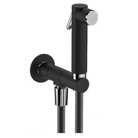 Wandventil mit Handbrause und Sicherheitssperre, rund, schwarz matt