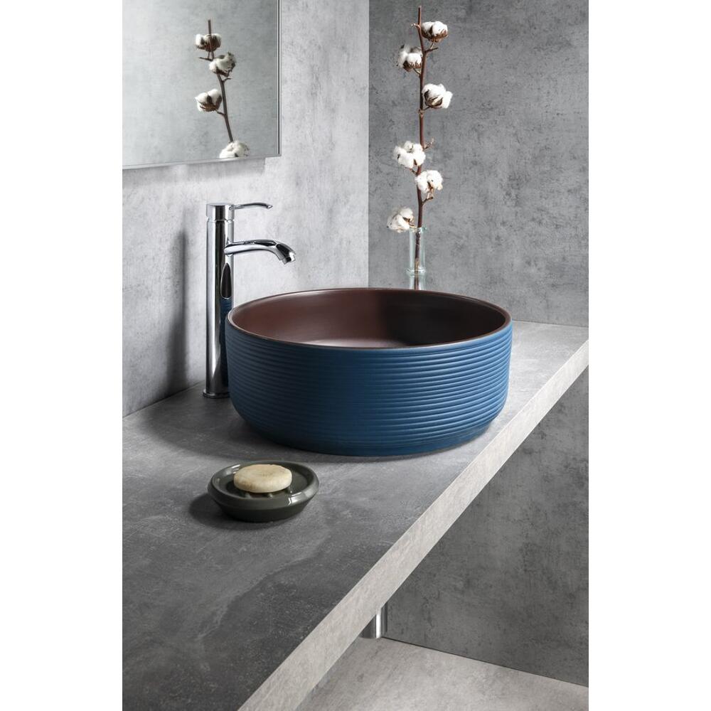 PRIORI Keramik-Waschtisch Ø 41 cm, Blau/Braun