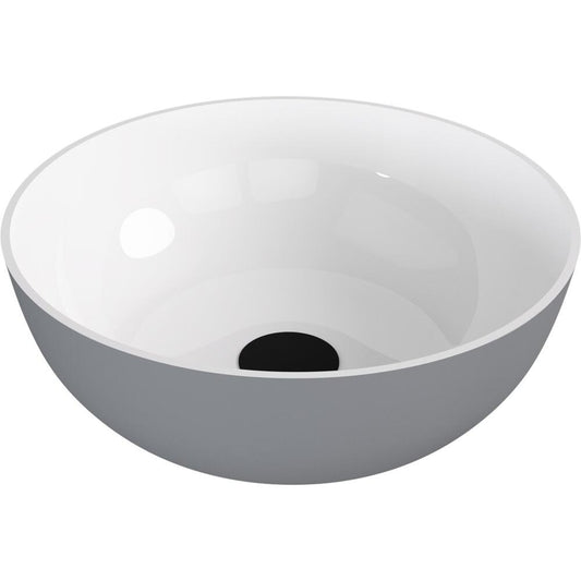 BANERA ROUND Aufsatzwaschtisch, Gussmarmor, Durchmesser 39 cm, weiß/grau matt