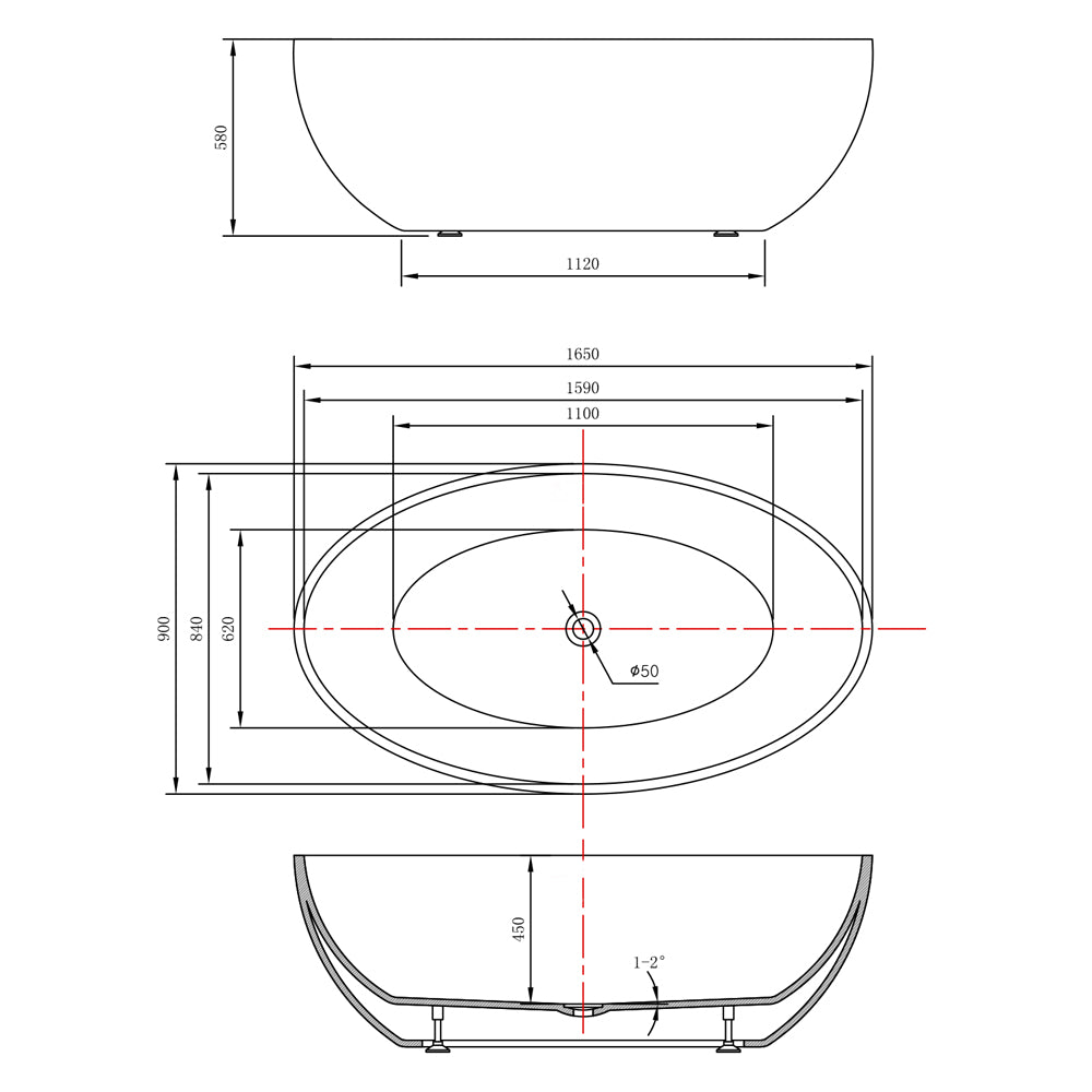 CORYN freistehende Badewanne 165x90x58cm, Weiß