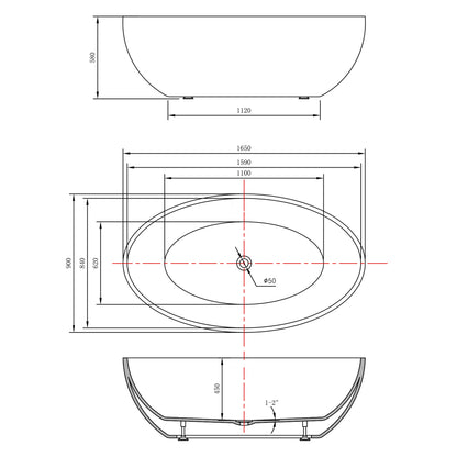 CORYN freistehende Badewanne 165x90x58cm, Weiß