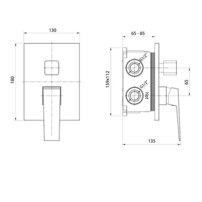 RITMO Unterputz-Duscharmatur, Einbau-Box, 2 Wege, Chrom