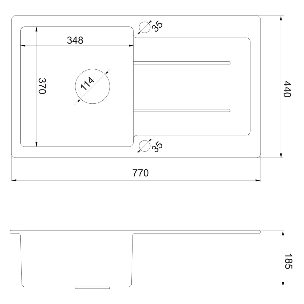 Granitspüle mit Abtropffläche 77x44cm, Grau