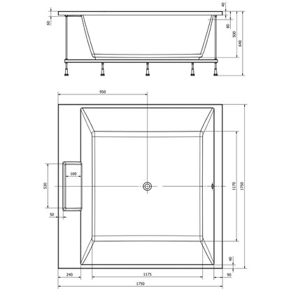 CAME Quadrat-Badewanne mit Rahmengestell 175x175x50cm, weiß