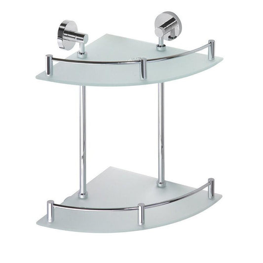 X-ROUND E Eck-Glasablage 2-Fach mit Reling, 280x355x380mm, Chrom