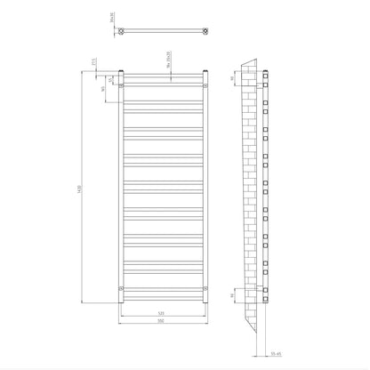 METRO DOS Badheizkörper 550x1430 mm, 500W,Schwarz matt