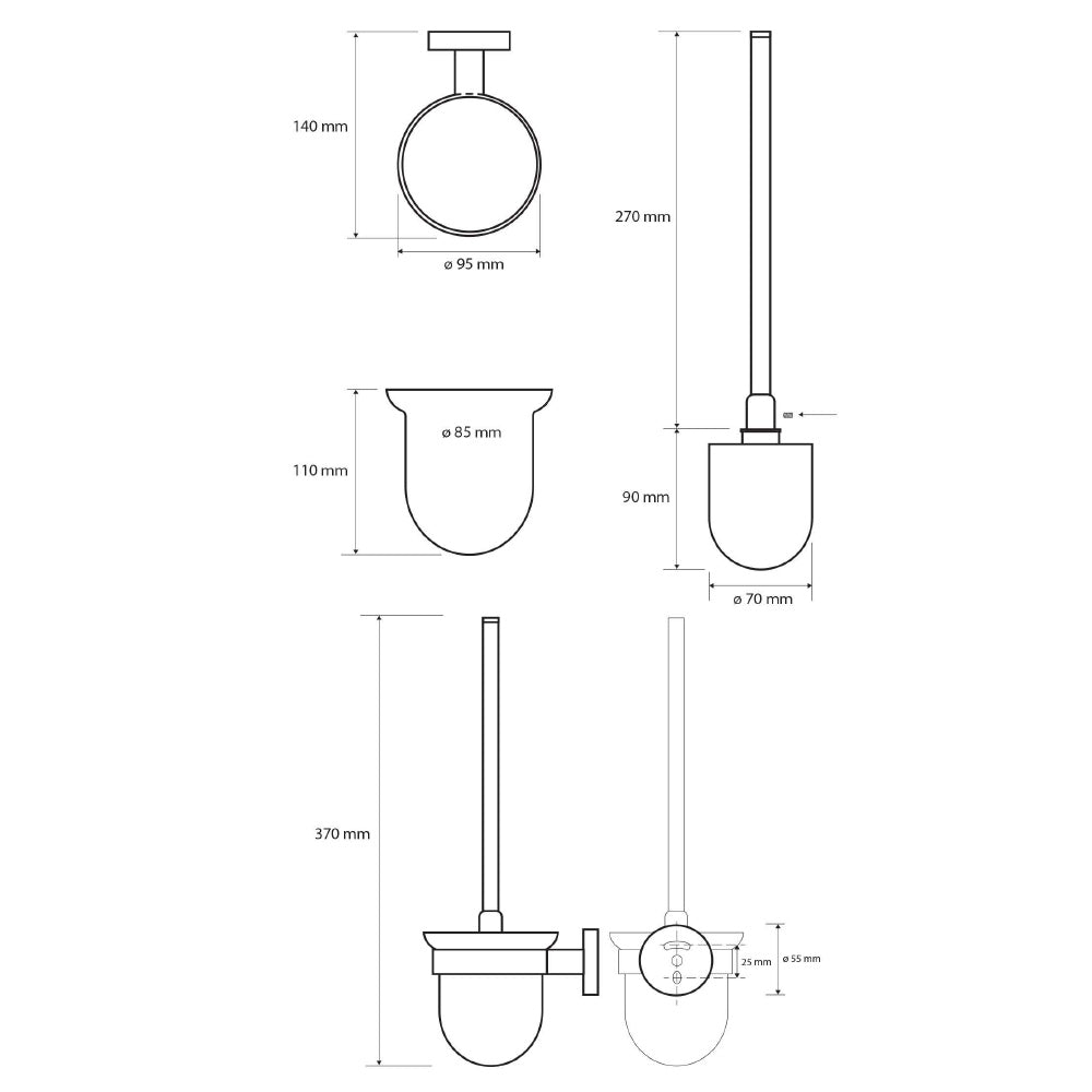 X-ROUND BLACK Hänge-WC-Bürste, Milchglas, Schwarz matt