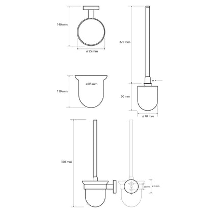 X-ROUND BLACK Hänge-WC-Bürste, Milchglas, Schwarz matt