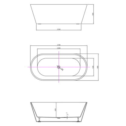 AZRA freistehende Badewanne 170x80x58cm, Weiß