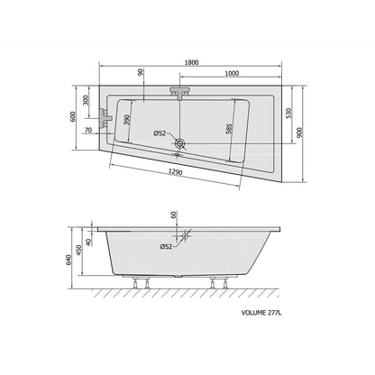 Raumspar Badewanne ANDRA, 180x90x45cm, rechts, dunkelgrau