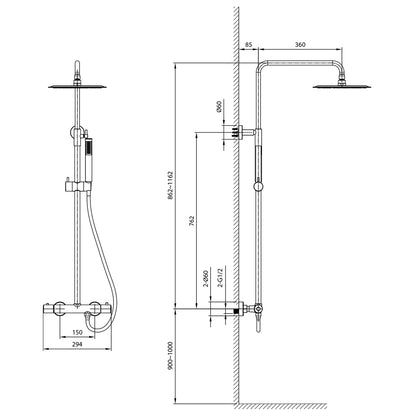 Duschsäule mit Thermostat-Armatur, Schwarz