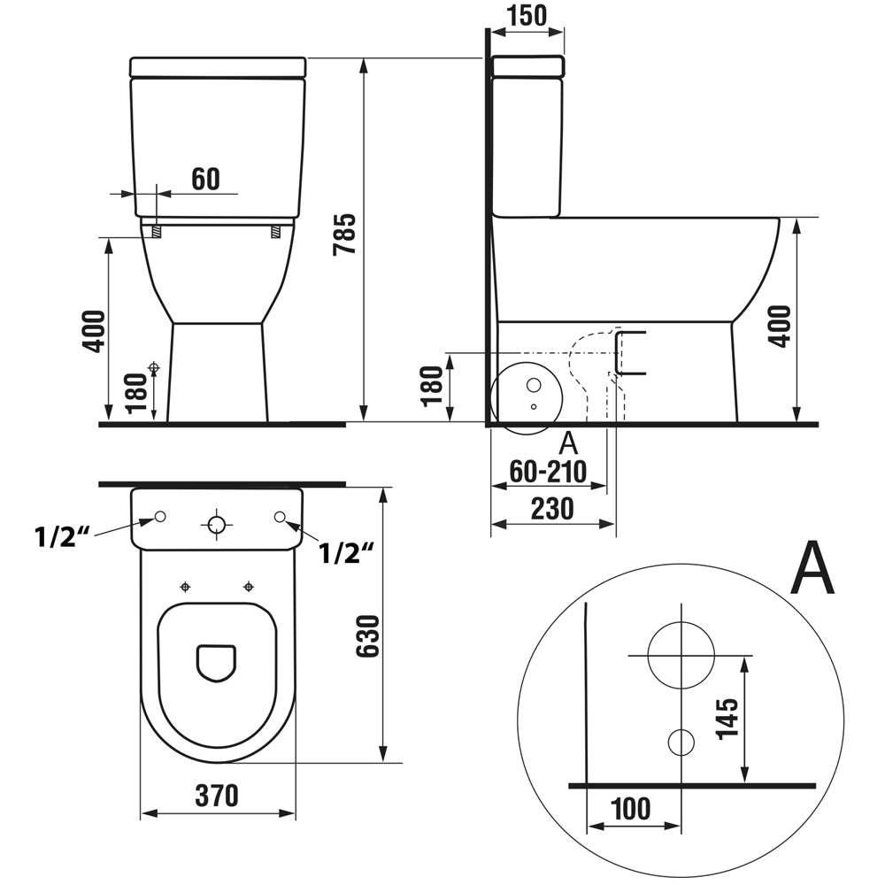 JALTA WC-Kombi mit Bidet-Sitz CLEAN STAR,spülrandlos, Abgang senkrecht/waagerecht, Weiß