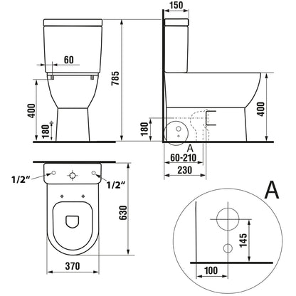 JALTA WC-Kombi mit Bidet-Sitz CLEAN STAR,spülrandlos, Abgang senkrecht/waagerecht, Weiß