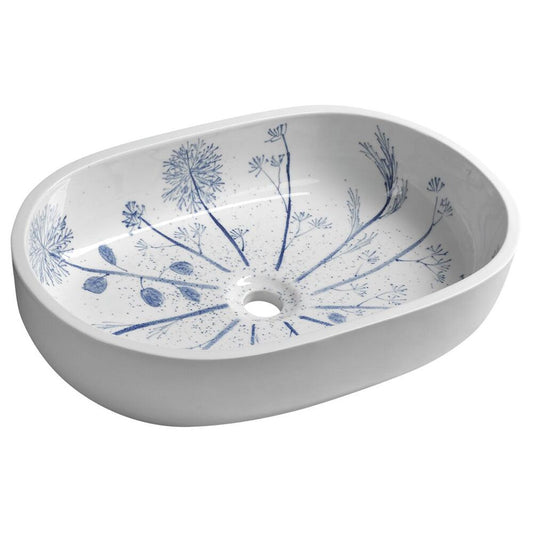 PRIORI Keramik-Waschtisch, 60x40 cm, weiss mit Blaudekor