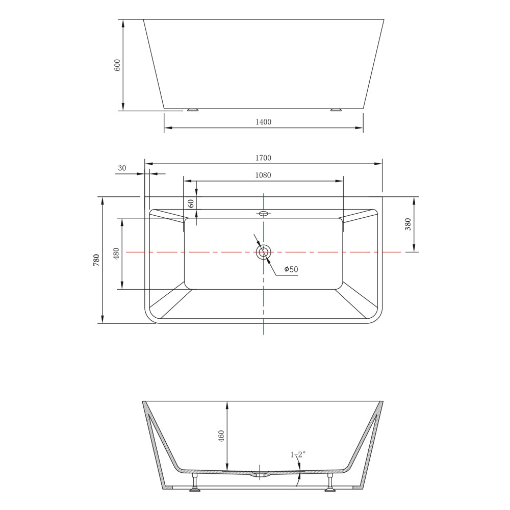 LIBERTA D Badewanne 170x78x60cm, Weiß