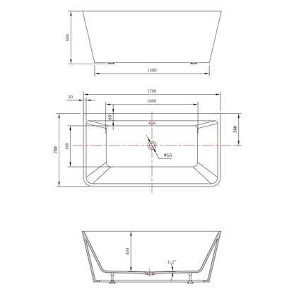 LIBERTA D Badewanne 170x78x60cm, Weiß