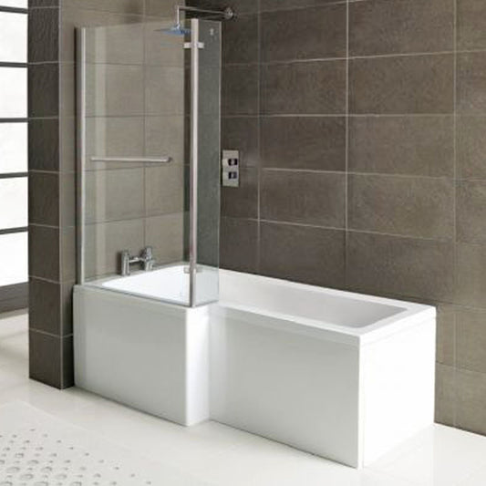 Raumspar Badewanne SYNA mit Duschzone 150x85/70cm, links, weiß, Komplett-Set