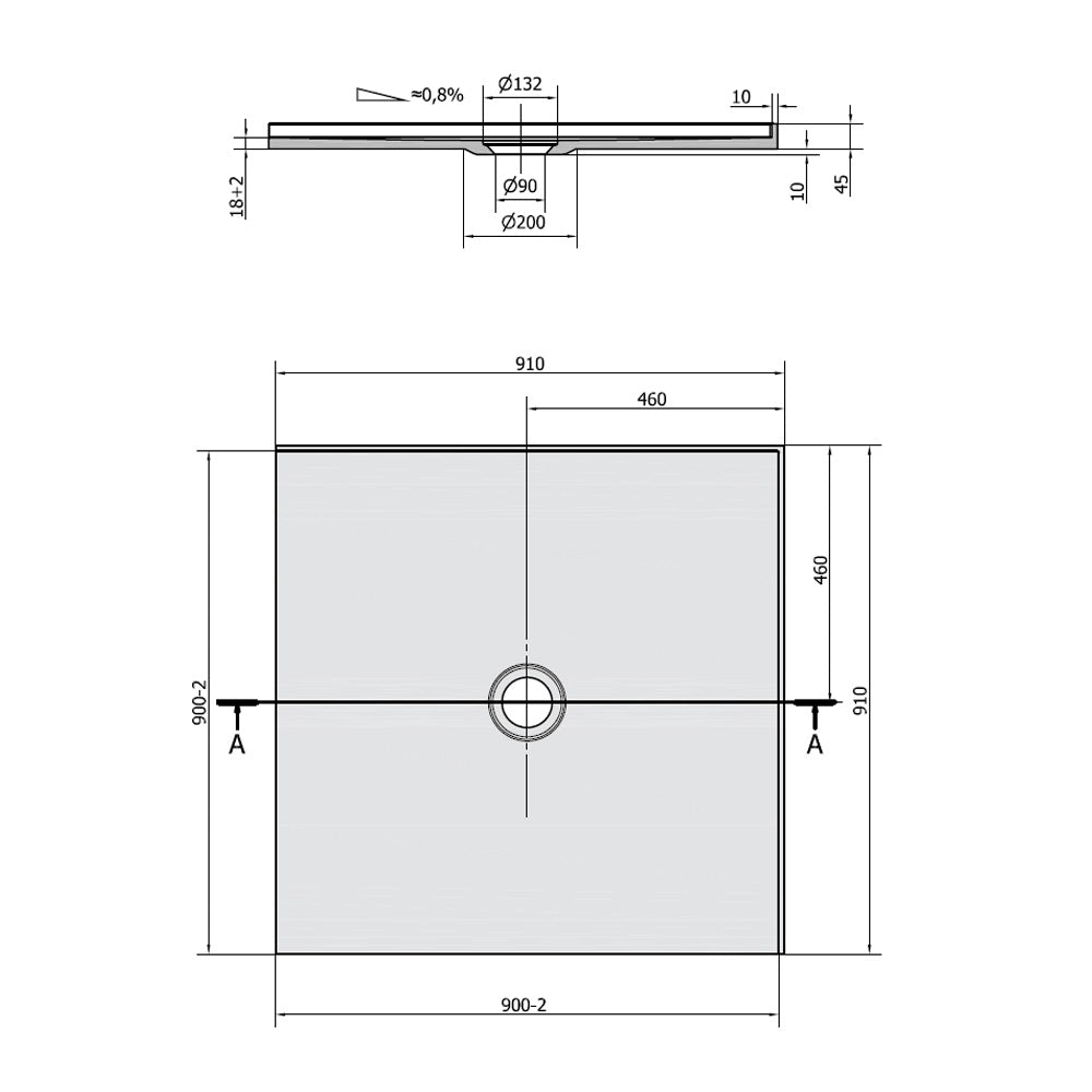 MIRAI Duschwanne, Quadrat 90x90x1,8cm, weiß