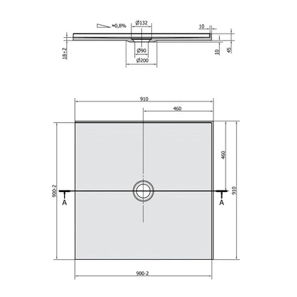 MIRAI Duschwanne, Quadrat 90x90x1,8cm, weiß