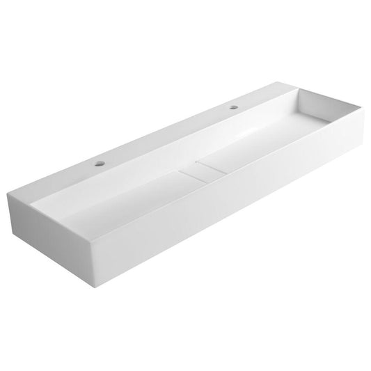 CUBIS Waschtisch aus Gussmarmor, 120x40cm, zwei Löcher für Armatur, Weiß