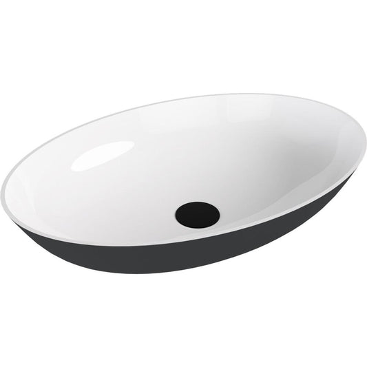 BANERA OVAL Aufsatzwaschtisch, Gussmarmor, 60x40cm, weiß/Anthrazit matt