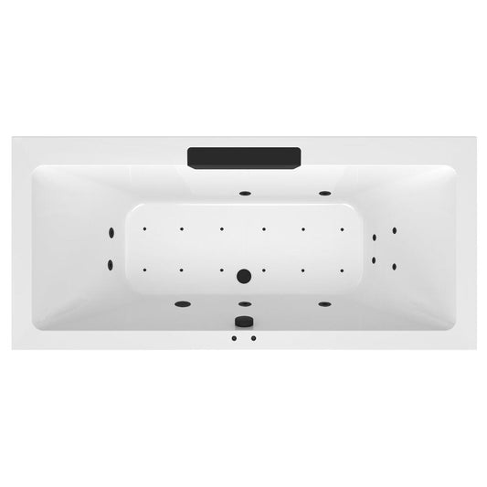 CASCATA Whirlpool-Badewanne, 185x85x45cm, Kaskade Schwarz, Active Hydro-Air, Chrom