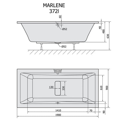 MARLENE 190 Rechteckwanne mit Füßen 190x90x48cm, weiß