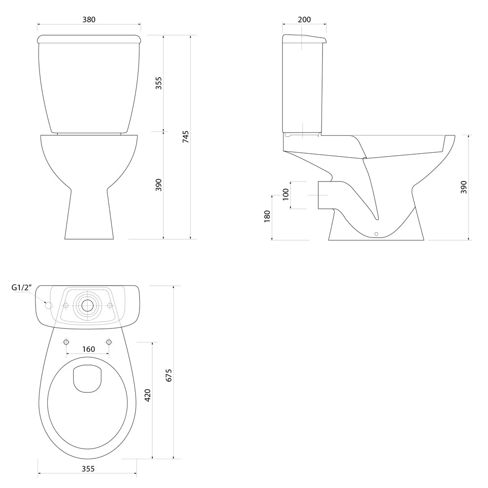 JOSE Kombi-WC, Abgang waagerecht, weiß