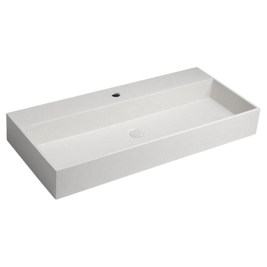 QUADRADO Betonwaschbecken mit Auslauf, 96x44cm, weißer Sandstein