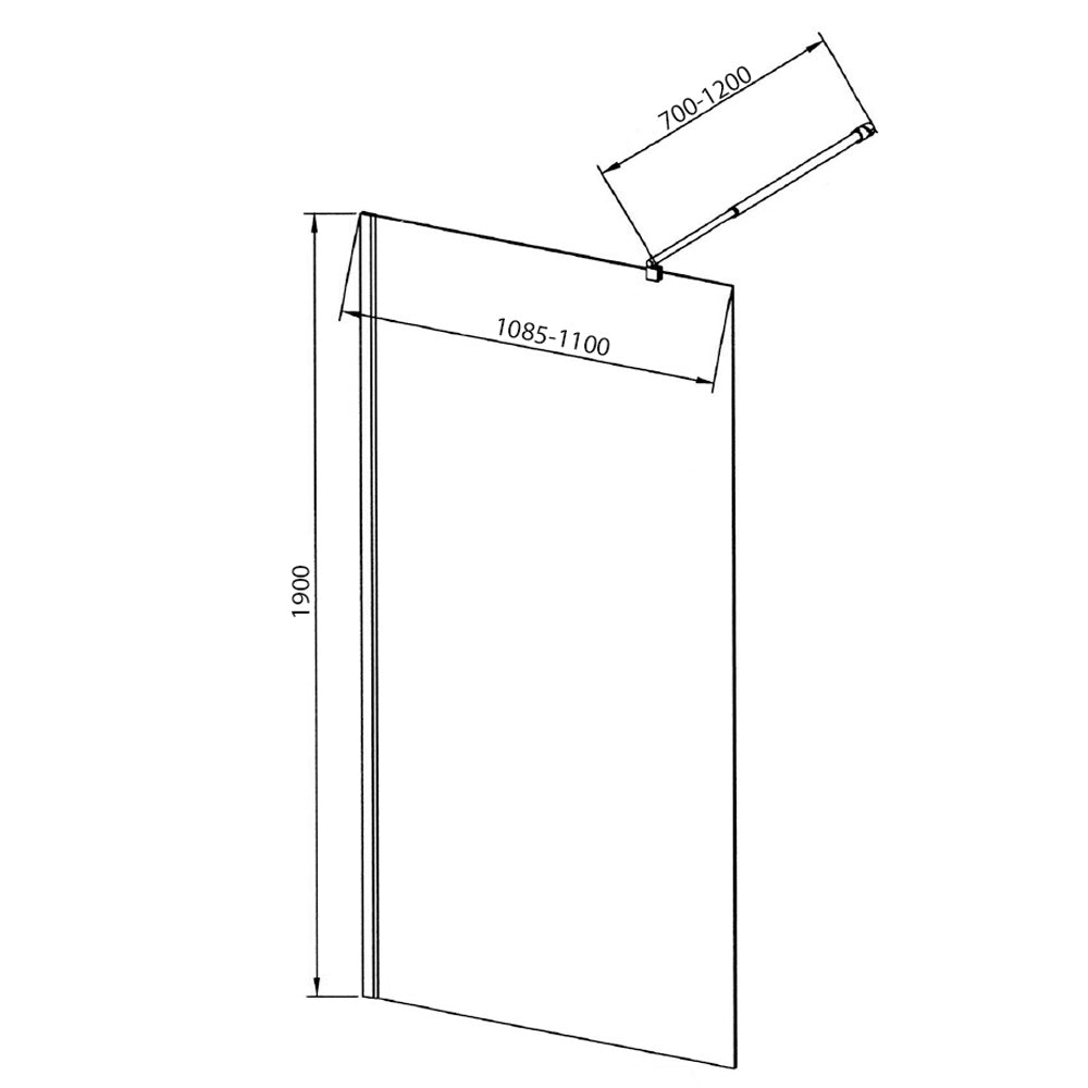 WALK-IN Glaswand (Dekorglas) mit Stütze, 1-teilig, 1100 mm