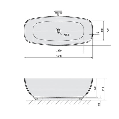 IPANEMA Gussmarmor- Badewanne 168x72x49cm, weiß