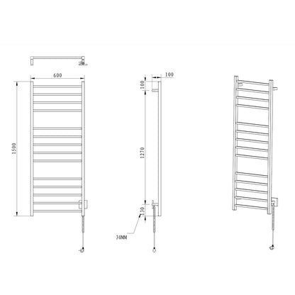 ESKINADO Handtuchtrockner elektrisch, 600x1500 mm, 130 W, polierter Edelstahl
