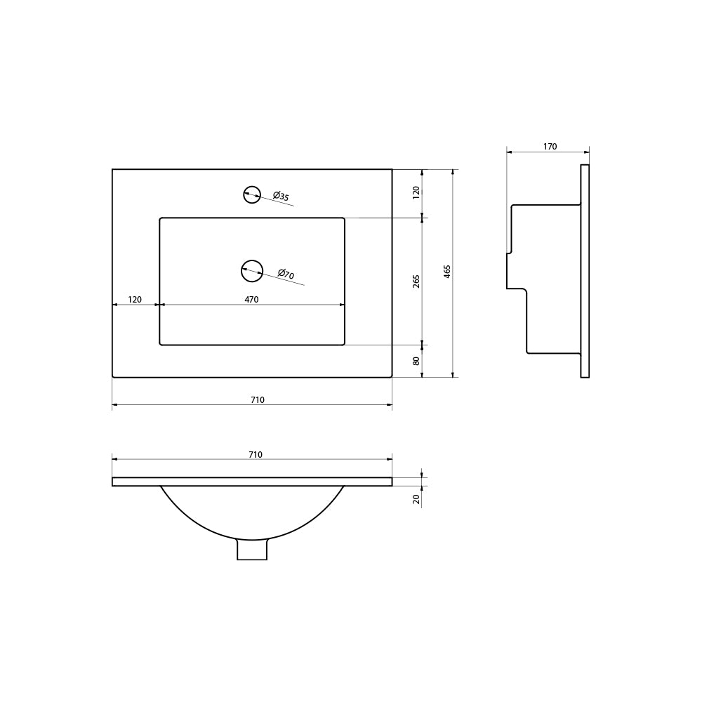 SLIM Keramik-Waschtisch, 71x46,5cm, Weiß