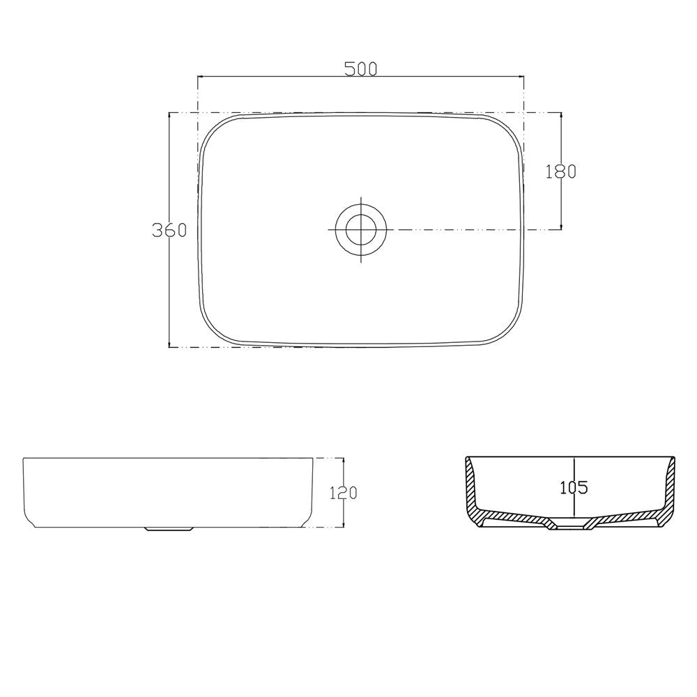 INFINITY RECTANGLE Aufsatzwaschbecken 50x36cm, weiss matt