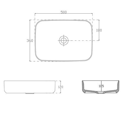 INFINITY RECTANGLE Aufsatzwaschbecken 50x36cm, weiss matt
