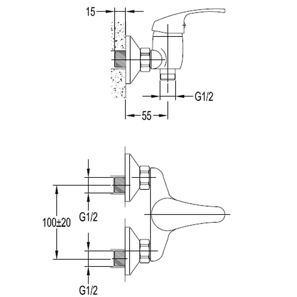 AQUALINE 35 Duscharmatur, 100mm Abstand, Chrom