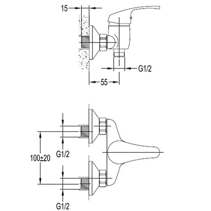 AQUALINE 35 Duscharmatur, 100mm Abstand, Chrom