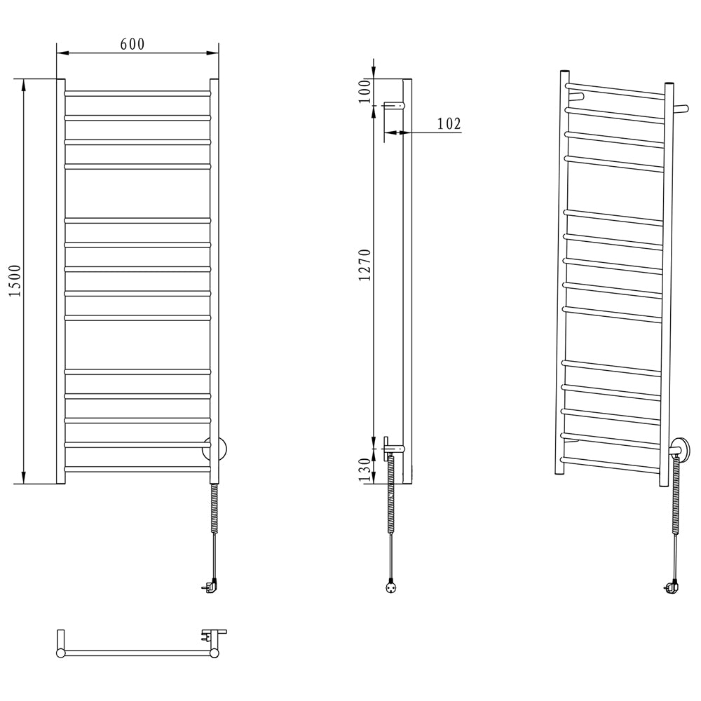 REDONDO Handtuchtrockner elektrisch, rund, 600x1500 mm, 130 W, polierter Edelstahl