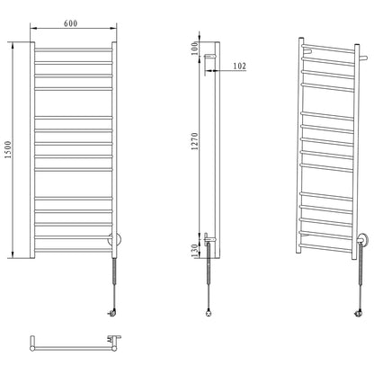 REDONDO Handtuchtrockner elektrisch, rund, 600x1500 mm, 130 W, polierter Edelstahl