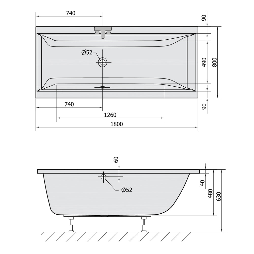 CLEO Rechteckwanne 180x80x48cm, grau