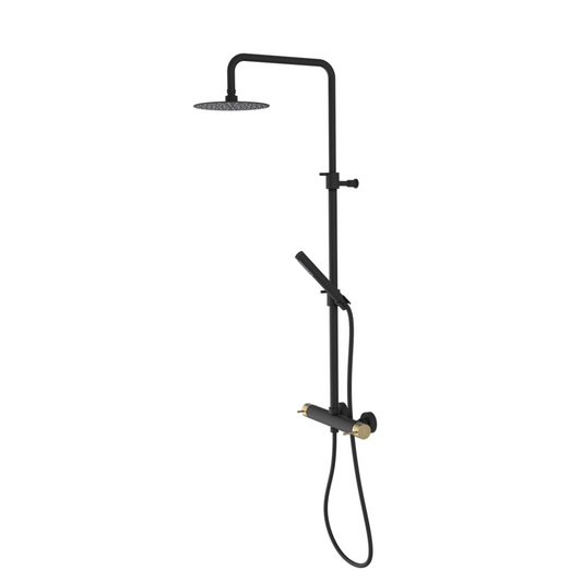 ULTRASAN Duschsäule mit Armatur, Schwarz matt/Gold matt