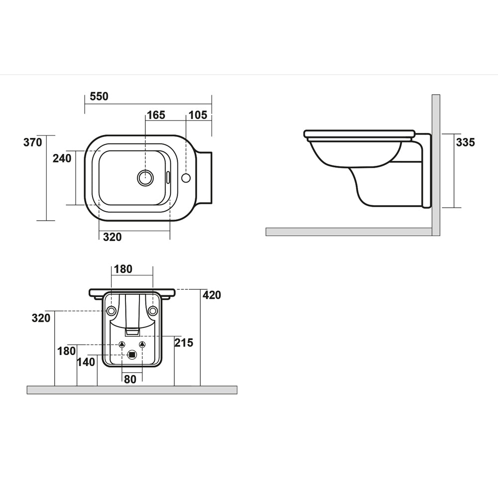 WALDORF Hänge-Bidet 37x55cm, schwarz matt