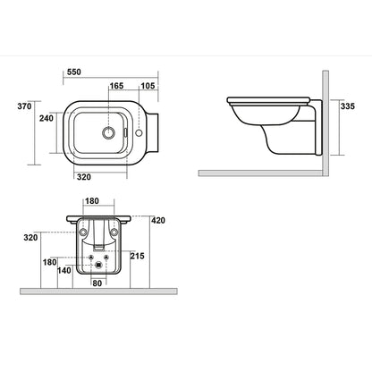 WALDORF Hänge-Bidet 37x55cm, schwarz matt