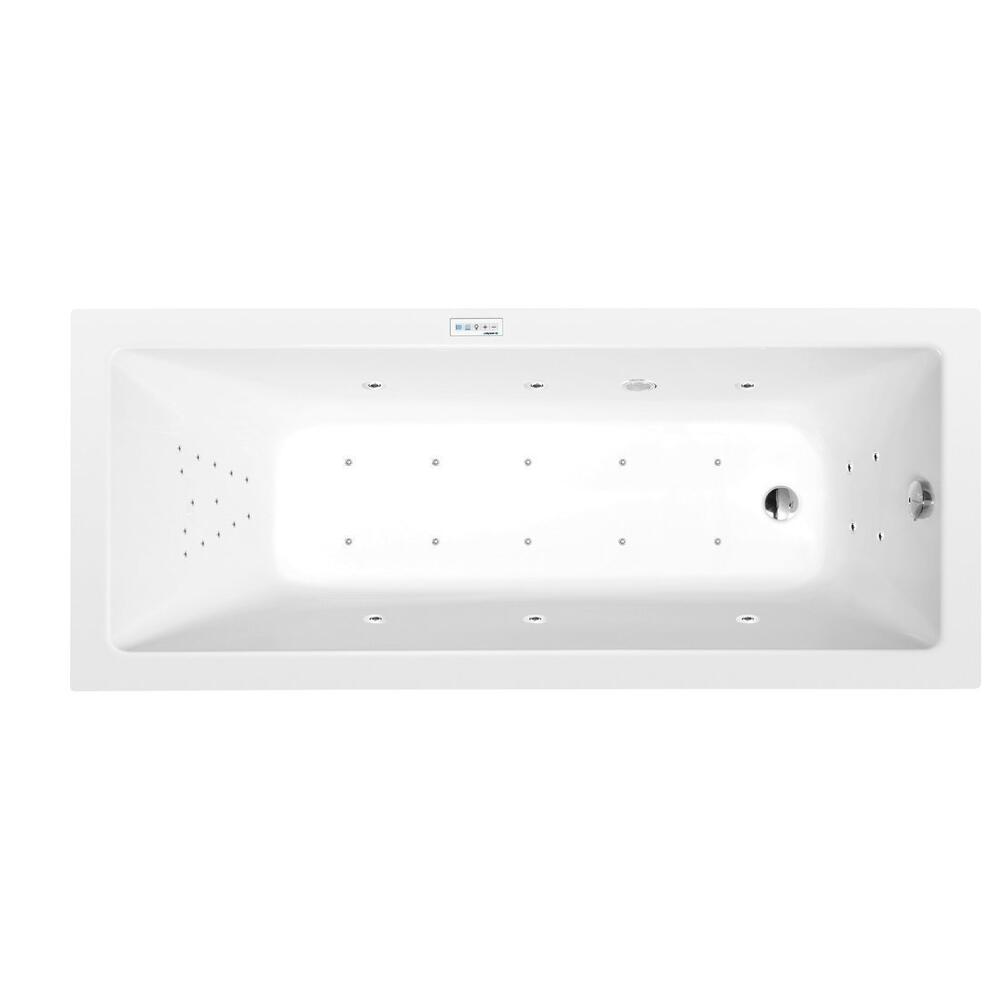 NOEMI Whirlpool-Badewanne, 160x70x39cm, Highline Hydro-Air, Chrom
