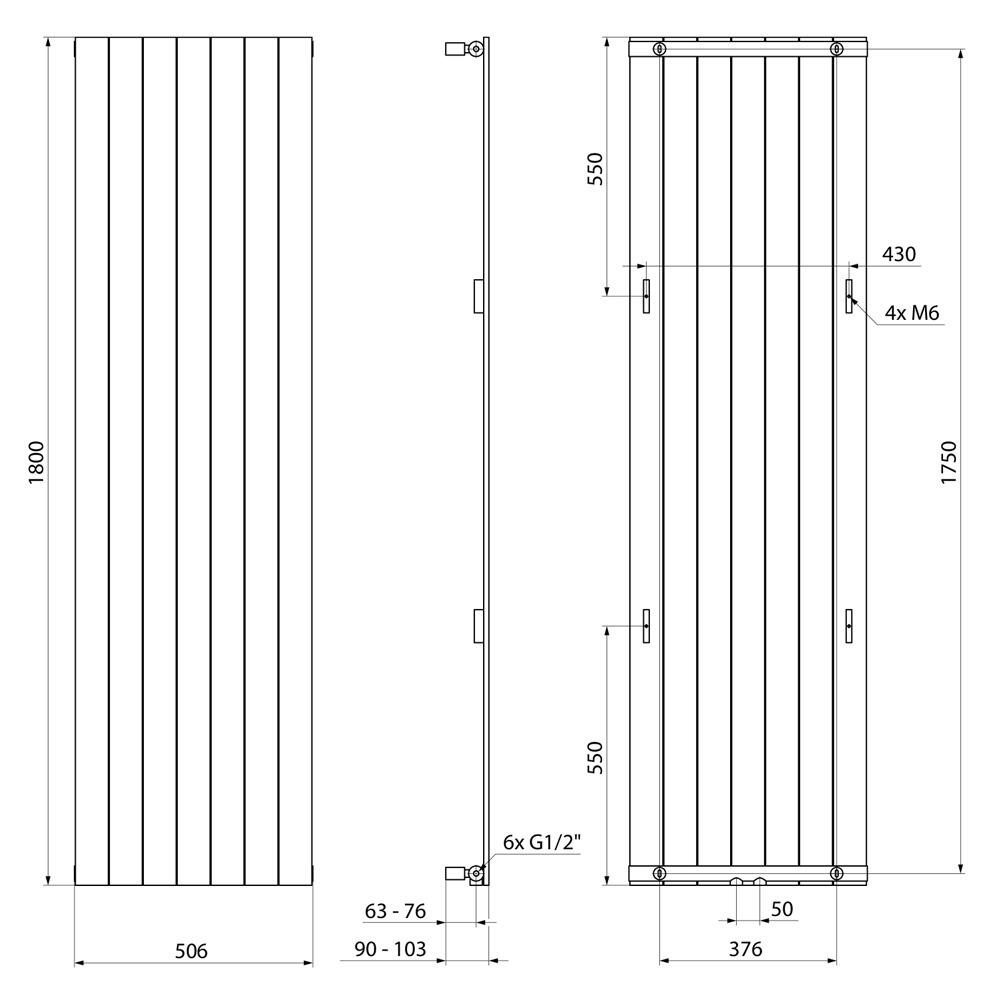 VERTIGO Badheizkörper 502x1800mm, 950W, Schwarz matt