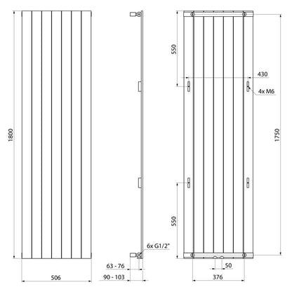 VERTIGO Badheizkörper 502x1800mm, 950W, Schwarz matt