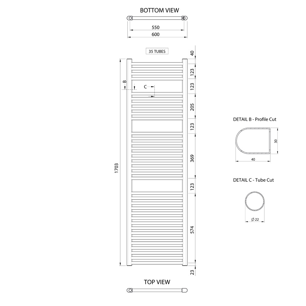 ALYA Badheizkörper gerade 600x1703mm, 700W,Chrom