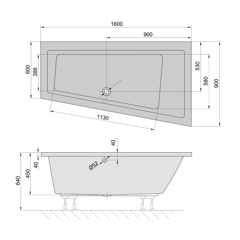Raumspar Badewanne ANDRA 160x90x45cm, rechts,weiß matt