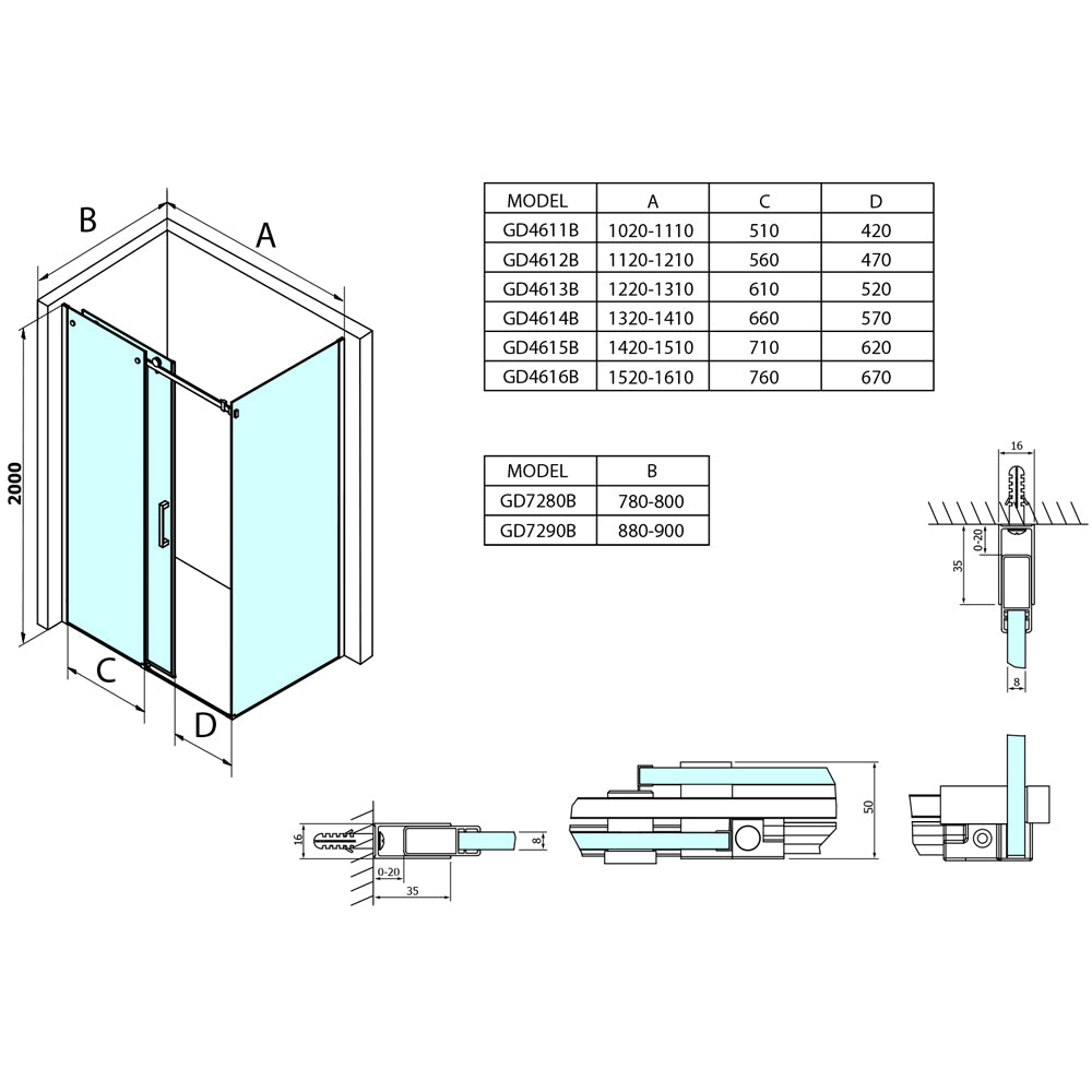 DRAGON BLACK Rechteckige Duschkabine 1600x800mm L/R Variante