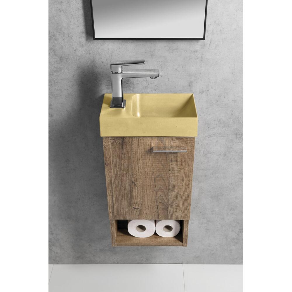 PICCOLINO Beton-Waschbecken 30,8x17cm, Wasserhahn linken, Gelb matt